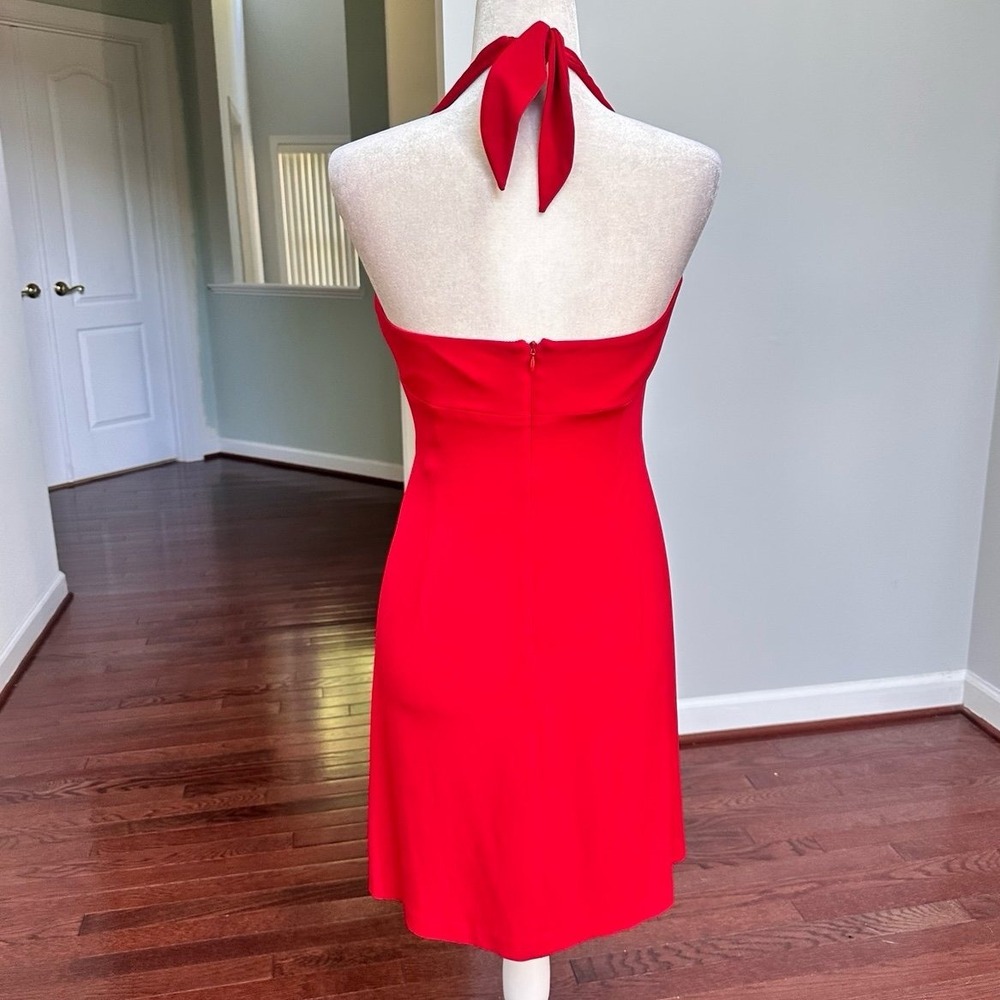 Vintage Cache Red Brown Silver Halter Neck Plunge Sexy Cocktail Dress Large - Picture 3 of 12